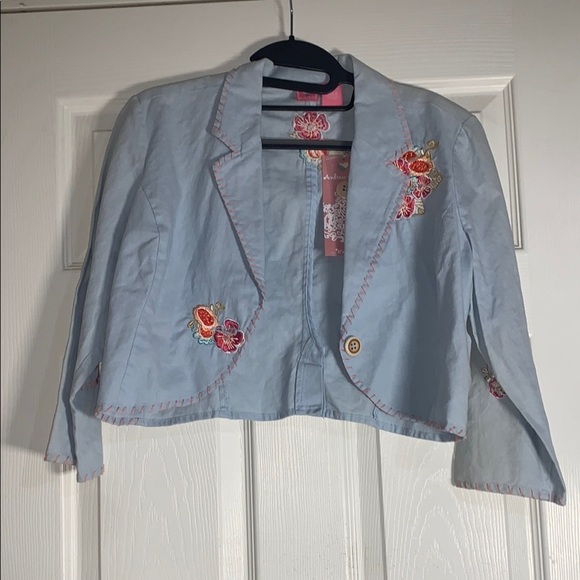 Andrew & Co Jackets & Blazers - Embroidered Light Blue Women's Jacket